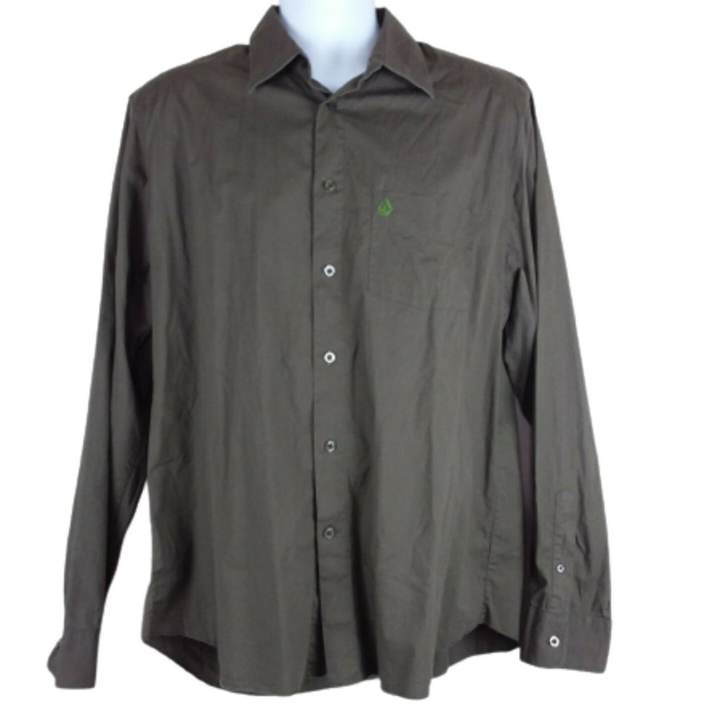 Volcom Tailored Shirt Button Front L/S Brown Cottn
